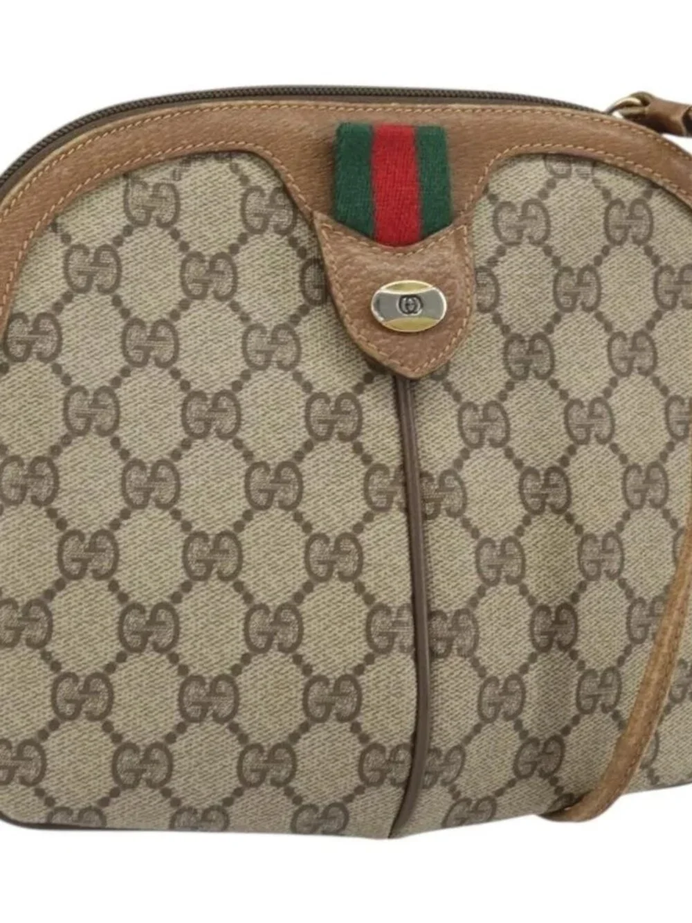 GUCCI GG Supreme Web Sherry Line Bag PVC Beige Gold 68 02 047 Auth 172006